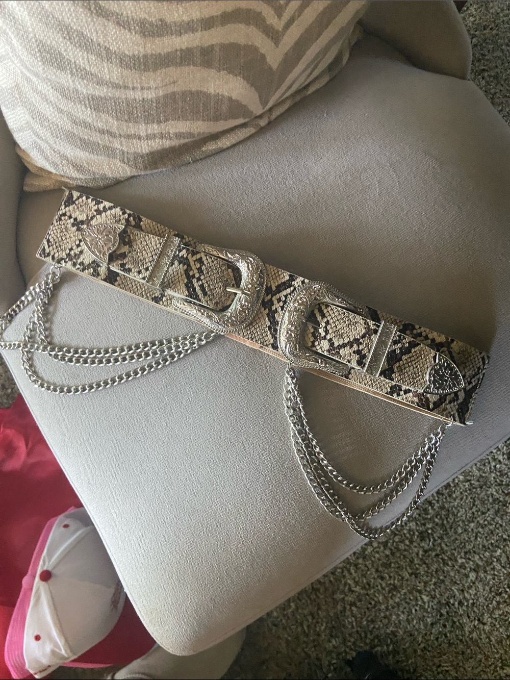 Snake Print Double Buckle Chain Waist Belt